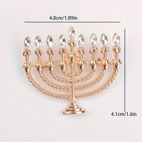 Hanukkah Menorah Brooch  - Jewish Festival of Lights - Tradition - 1.25" Tall - Picture 2 of 5
